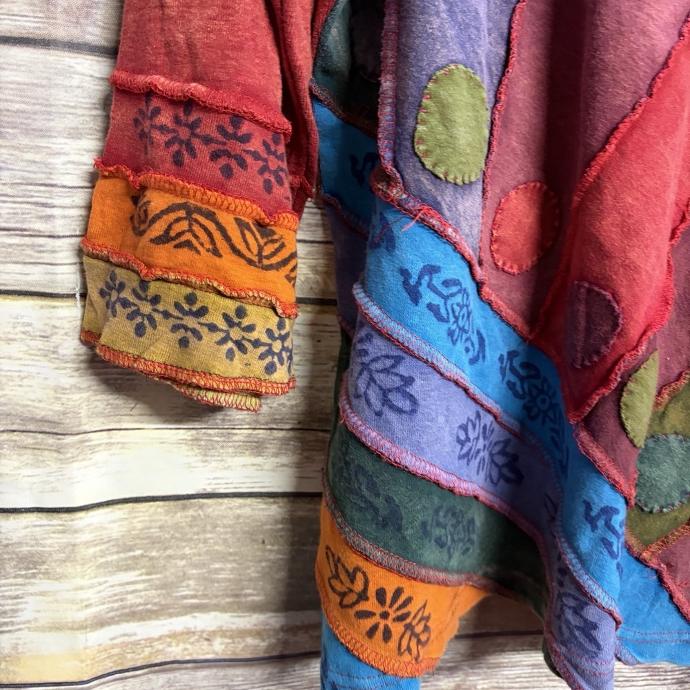 Greater Good Patchwork Boho Top 3XL  Colorful Rainbow‎ Artsy Hippie Raw Edge - Picture 4 of 8